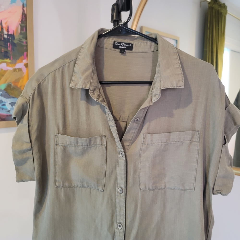 VELVET HEART Button Down Shirt Dress Olive Green Size L - Picture 3 of 8